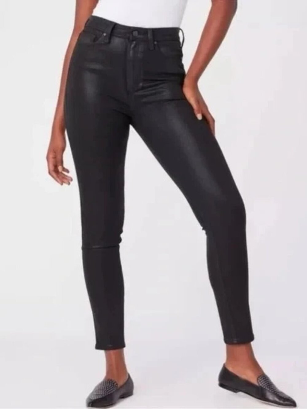 NWOT Paige Cheeky High Rise Super Skinny Jeans Great Stretch Coated Black 23